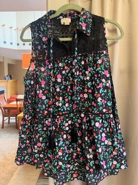 kate spade Black Floral Sleeveless Tie-Neck Blouse